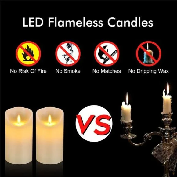 New Flameless Candles 6" Set of 2 Ivory Dripless Real Wax Pillars Realistic